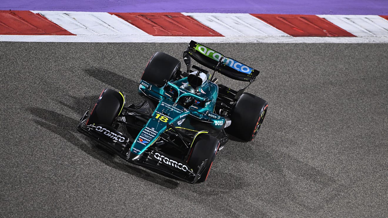 BAHRAIN, BAHRAIN - APRIL 12: Lance Stroll of Canada driving the (18) Aston Martin F1 Team AMR25 Mercedes on track during qualifying ahead of the F1 Grand Prix of Bahrain at Bahrain International Circuit on April 12, 2025 in Bahrain, Bahrain. (Photo by Rudy Carezzevoli/Getty Images)