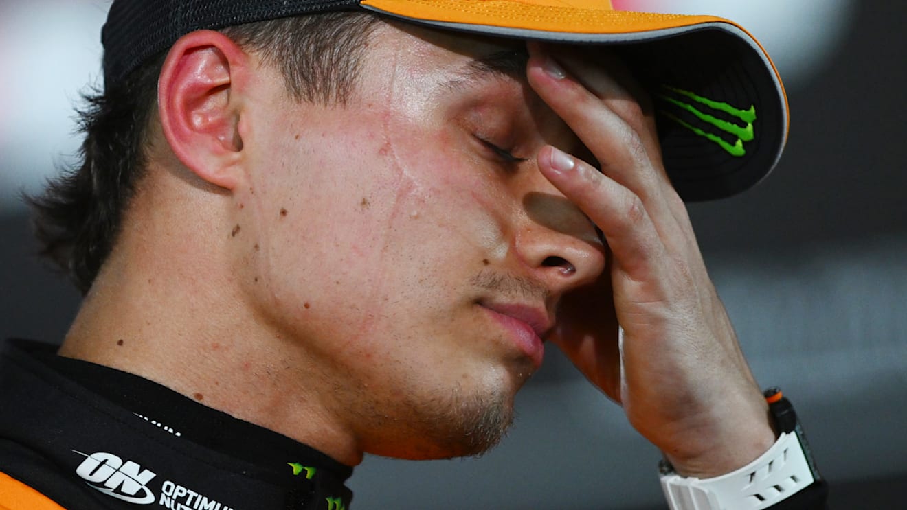 BAHRAIN, BAHRAIN - APRIL 12: Sixth placed qualifier Lando Norris of Great Britain and McLaren looks on during qualifying ahead of the F1 Grand Prix of Bahrain at Bahrain International Circuit on April 12, 2025 in Bahrain, Bahrain. (Photo by Rudy Carezzevoli/Getty Images)