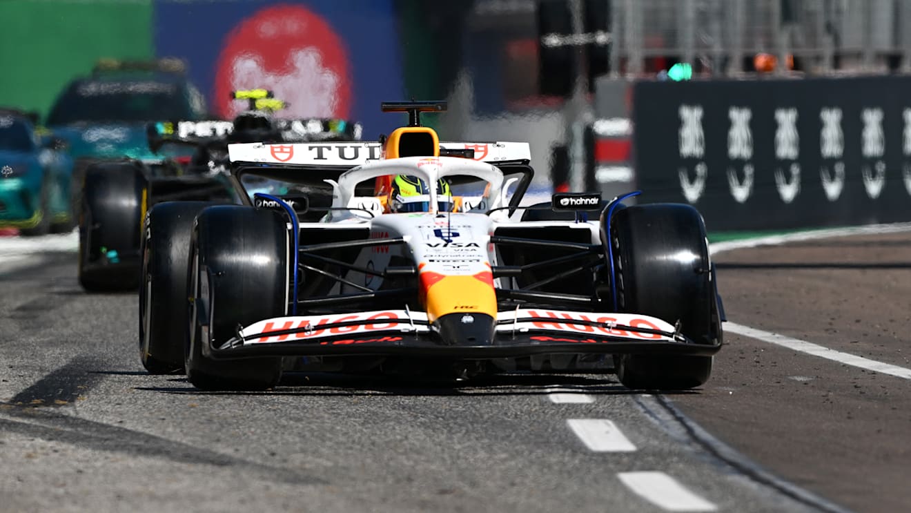 IMOLA, ITALY - MAY 18: Isack Hadjar of France driving the (6) Visa Cash App Racing Bulls VCARB 02 leads Andrea Kimi Antonelli of Italy driving the (12) Mercedes AMG Petronas F1 Team W16 out of the pitlane during the F1 Grand Prix of Emilia-Romagna at Autodromo Internazionale Enzo e Dino Ferrari on May 18, 2025 in Imola, Italy. (Photo by Rudy Carezzevoli/Getty Images)