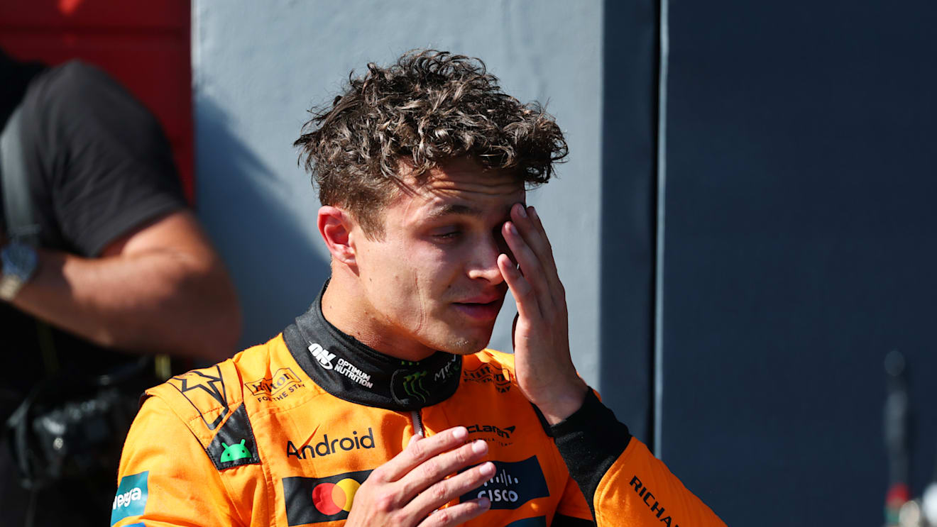 IMOLA, ITALY - MAY 18: Second placed Lando Norris of Great Britain and McLaren looks on in parc ferme during the F1 Grand Prix of Emilia-Romagna at Autodromo Internazionale Enzo e Dino Ferrari on May 18, 2025 in Imola, Italy. (Photo by Clive Rose/Getty Images)