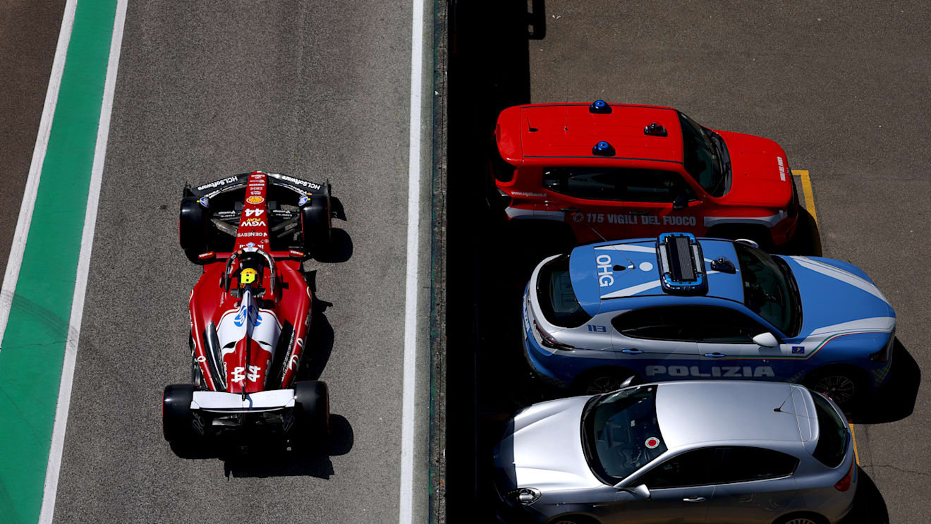 IMOLA, ITALY - MAY 16: Lewis Hamilton of Great Britain driving the (44) Scuderia Ferrari SF-25 in the Pitlane during practice ahead of the F1 Grand Prix of Emilia-Romagna at Autodromo Internazionale Enzo e Dino Ferrari on May 16, 2025 in Imola, Italy. (Photo by Bryn Lennon - Formula 1/Formula 1 via Getty Images)