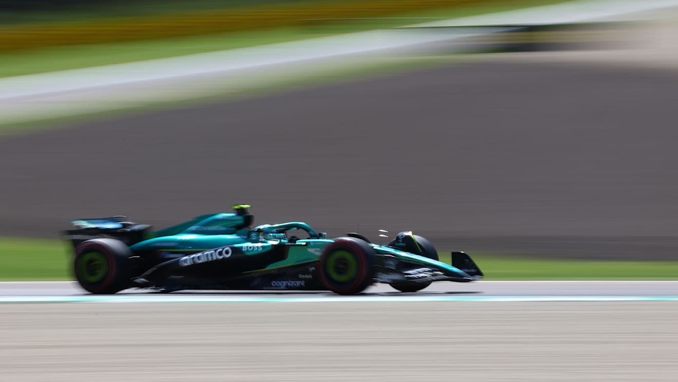 IMOLA, ITALY - MAY 16: Fernando Alonso of Spain driving the (14) Aston Martin F1 Team AMR25 Mercedes on track during practice ahead of the F1 Grand Prix of Emilia-Romagna at Autodromo Internazionale Enzo e Dino Ferrari on May 16, 2025 in Imola, Italy. (Photo by Mark Thompson/Getty Images)