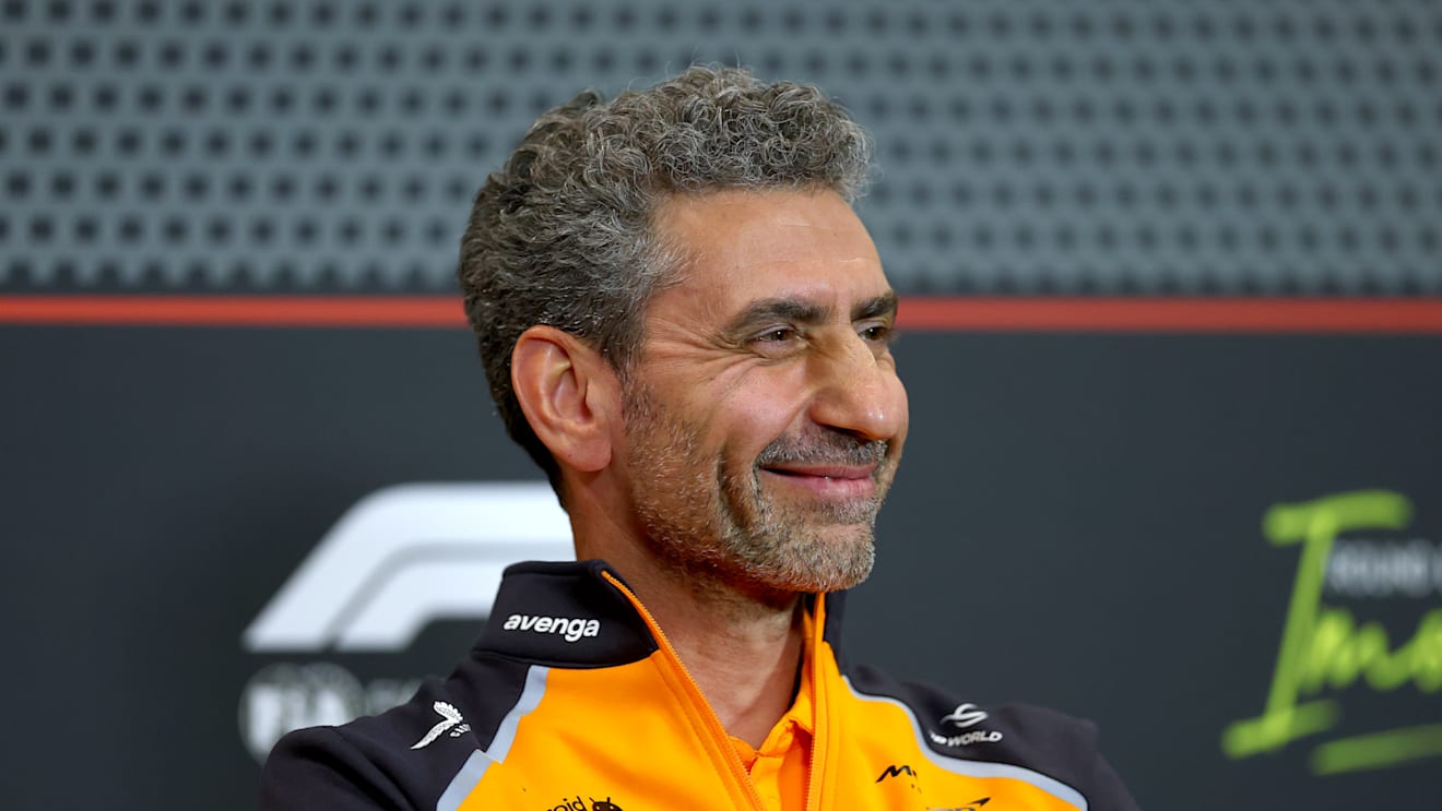 IMOLA, ITALY - MAY 16: Andrea Stella, Team Principal of McLaren in the Team Principals Press Conference during practice ahead of the F1 Grand Prix of Emilia-Romagna at Autodromo Internazionale Enzo e Dino Ferrari on May 16, 2025 in Imola, Italy. (Photo by Bryn Lennon - Formula 1/Formula 1 via Getty Images)