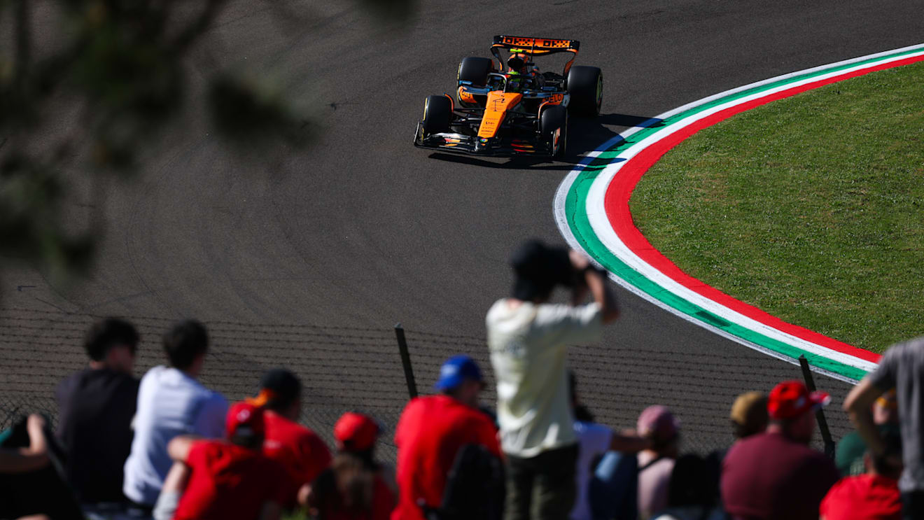 IMOLA, ITALY - MAY 16: Lando Norris of Great Britain driving the (4) McLaren MCL39 Mercedes on track during practice ahead of the F1 Grand Prix of Emilia-Romagna at Autodromo Internazionale Enzo e Dino Ferrari on May 16, 2025 in Imola, Italy. (Photo by Clive Rose/Getty Images)