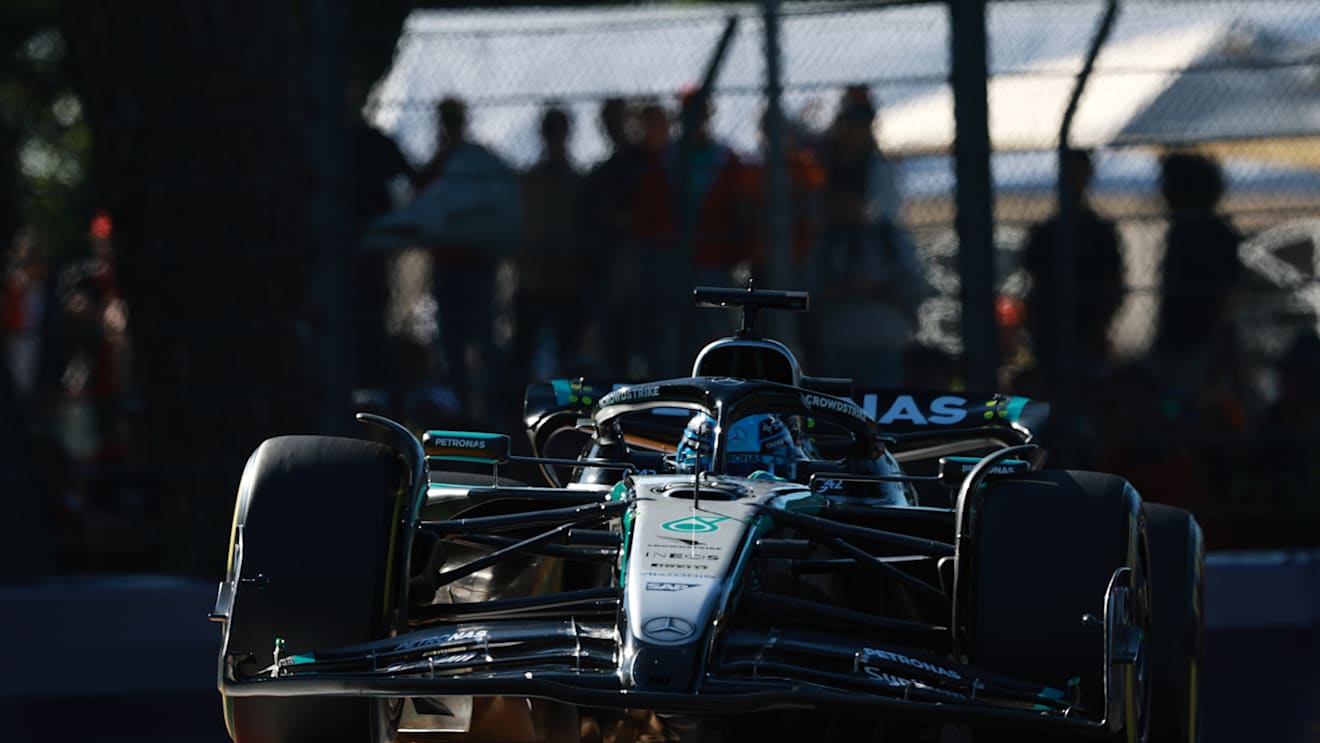 IMOLA, ITALY - MAY 16: George Russell of Great Britain driving the (63) Mercedes AMG Petronas F1 Team W16 on track during practice ahead of the F1 Grand Prix of Emilia-Romagna at Autodromo Internazionale Enzo e Dino Ferrari on May 16, 2025 in Imola, Italy. (Photo by Mark Thompson/Getty Images)