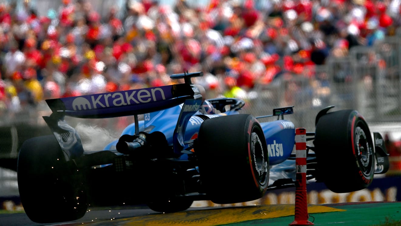 IMOLA, ITALY - MAY 17: Alexander Albon of Thailand driving the (23) Williams FW47 Mercedes gets his wheels off the ground during final practice ahead of the F1 Grand Prix of Emilia-Romagna at Autodromo Internazionale Enzo e Dino Ferrari on May 17, 2025 in Imola, Italy. (Photo by Rudy Carezzevoli/Getty Images)
