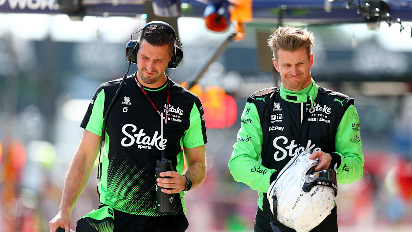 IMOLA, ITALY - MAY 17: Seventeenth placed qualifier Nico Hulkenberg of Germany and Stake F1 Team Kick Sauber walks in the Pitlane during qualifying ahead of the F1 Grand Prix of Emilia-Romagna at Autodromo Internazionale Enzo e Dino Ferrari on May 17, 2025 in Imola, Italy. (Photo by Bryn Lennon - Formula 1/Formula 1 via Getty Images)