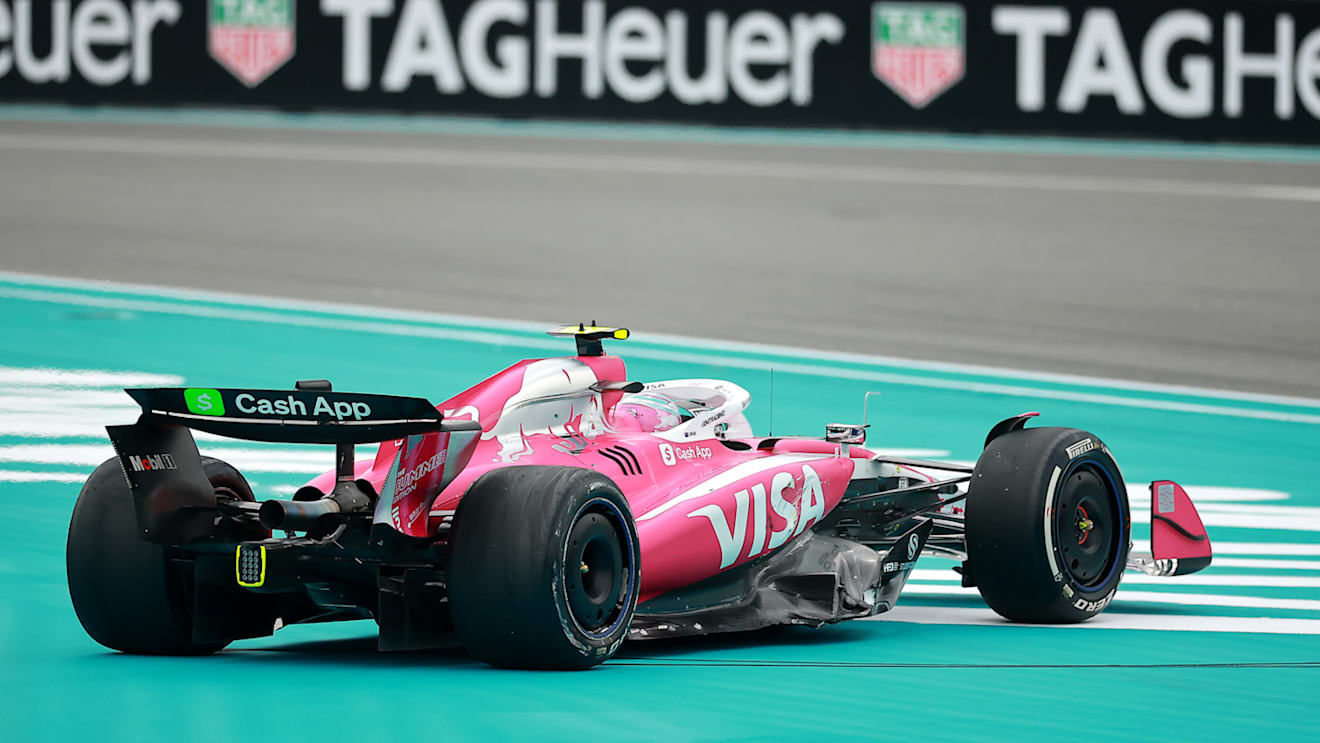 MIAMI, FLORIDA - MAY 04: Liam Lawson of New Zealand driving the (30) Visa Cash App Racing Bulls VCARB 02 off the track after a crash during the F1 Grand Prix of Miami at Miami International Autodrome on May 04, 2025 in Miami, Florida. (Photo by Hector Vivas/Getty Images)