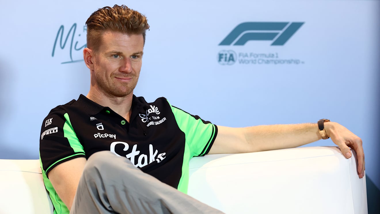 MIAMI, FLORIDA - MAY 01: Nico Hulkenberg of Germany and Stake F1 Team Kick Sauber looks on in the Drivers Press Conference during previews ahead of the F1 Grand Prix of Miami at Miami International Autodrome on May 01, 2025 in Miami, Florida. (Photo by Clive Rose/Getty Images)