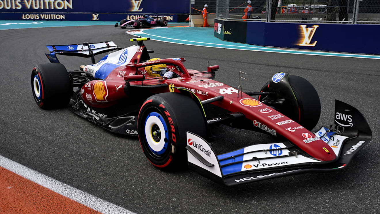 MIAMI, FLORIDA - MAY 03: Lewis Hamilton of Great Britain driving the (44) Scuderia Ferrari SF-25 on track during qualifying ahead of the F1 Grand Prix of Miami at Miami International Autodrome on May 03, 2025 in Miami, Florida. (Photo by Mark Sutton - Formula 1/Formula 1 via Getty Images)