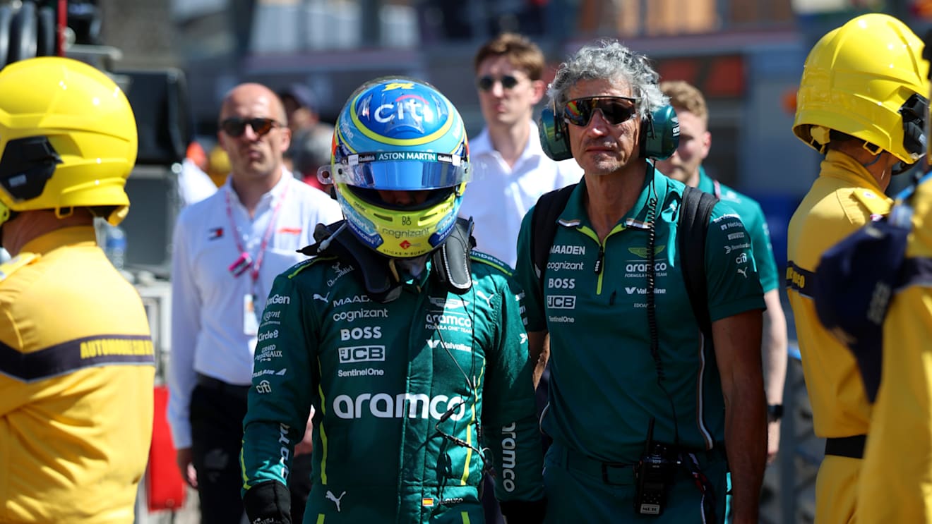 MONTE-CARLO, MONACO - MAY 25: Fernando Alonso of Spain and Aston Martin F1 Team walks in the Pitlane after retiring  race during the F1 Grand Prix of Monaco at Circuit de Monaco on May 25, 2025 in Monte-Carlo, Monaco. (Photo by Steven Tee/Getty Images)
