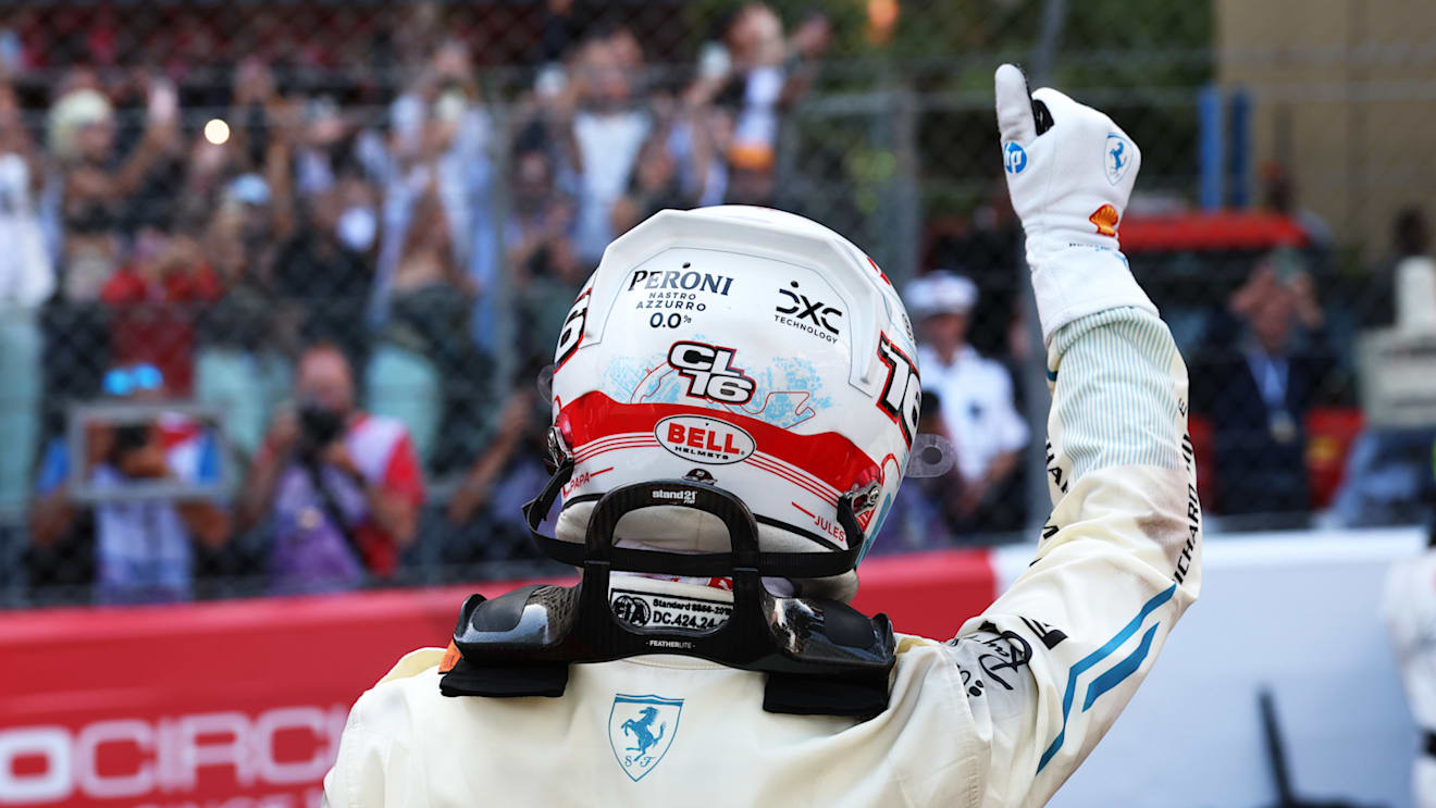 MONTE-CARLO, MONACO - MAY 25: Second placed Charles Leclerc of Monaco and Scuderia Ferrari celebrates in parc ferme during the F1 Grand Prix of Monaco at Circuit de Monaco on May 25, 2025 in Monte-Carlo, Monaco. (Photo by Steven Tee/Getty Images)