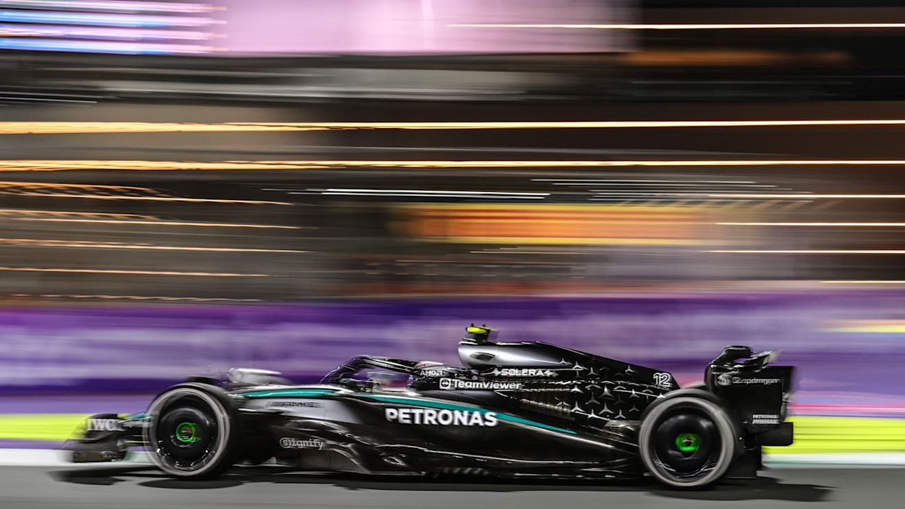 JEDDAH, SAUDI ARABIA - APRIL 20: Andrea Kimi Antonelli of Italy driving the (12) Mercedes AMG Petronas F1 Team W16 on track during the F1 Grand Prix of Saudi Arabia at Jeddah Corniche Circuit on April 20, 2025 in Jeddah, Saudi Arabia. (Photo by Pauline Ballet - Formula 1/Formula 1 via Getty Images)