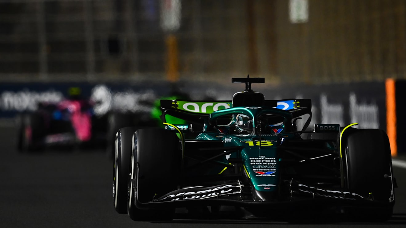 JEDDAH, SAUDI ARABIA - APRIL 20: Lance Stroll of Canada driving the (18) Aston Martin F1 Team AMR25 Mercedes leads Jack Doohan of Australia driving the (7) Alpine F1 A525 Renault on track during the F1 Grand Prix of Saudi Arabia at Jeddah Corniche Circuit on April 20, 2025 in Jeddah, Saudi Arabia. (Photo by James Sutton - Formula 1/Formula 1 via Getty Images)