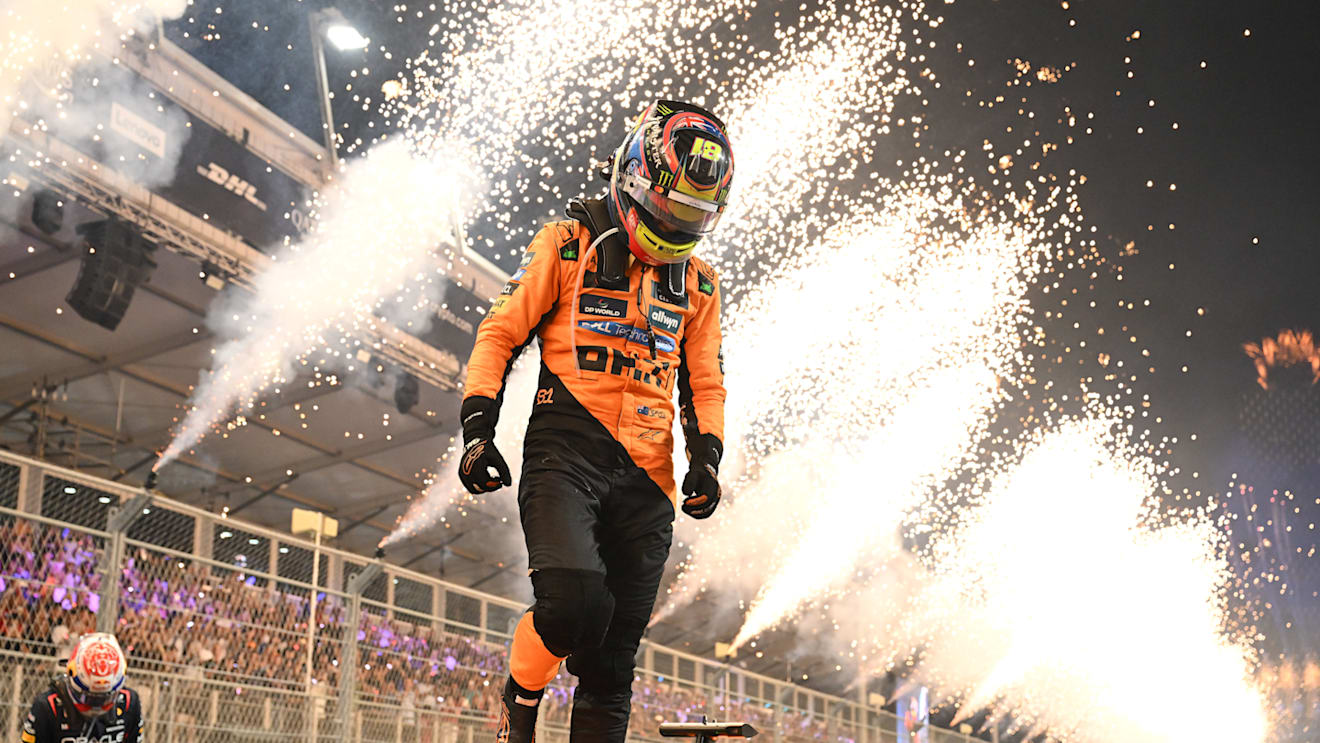 JEDDAH, SAUDI ARABIA - APRIL 20: Race winner Oscar Piastri of Australia and McLaren arrives in parc ferme during the F1 Grand Prix of Saudi Arabia at Jeddah Corniche Circuit on April 20, 2025 in Jeddah, Saudi Arabia. (Photo by Mark Sutton - Formula 1/Formula 1 via Getty Images)