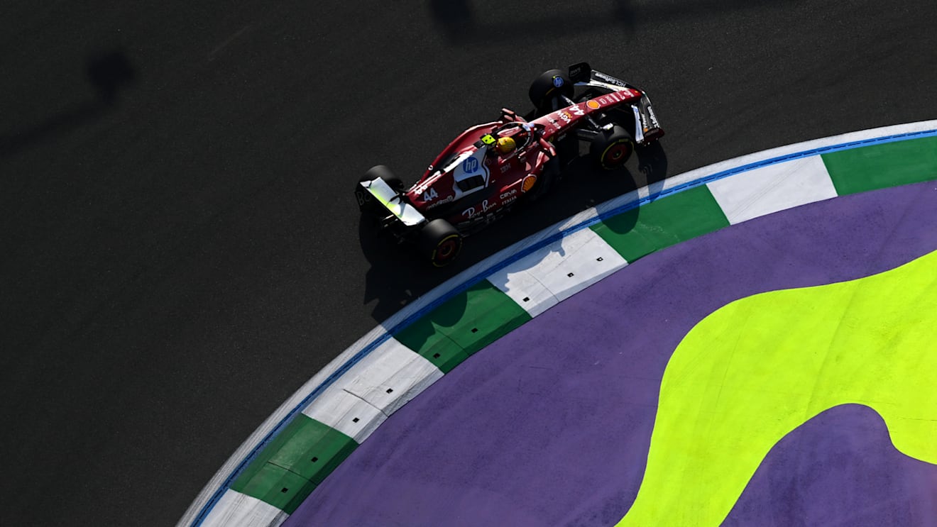 JEDDAH, SAUDI ARABIA - APRIL 18: Lewis Hamilton of Great Britain driving the (44) Scuderia Ferrari SF-25 on track during practice ahead of the F1 Grand Prix of Saudi Arabia at Jeddah Corniche Circuit on April 18, 2025 in Jeddah, Saudi Arabia. (Photo by Clive Mason/Getty Images)