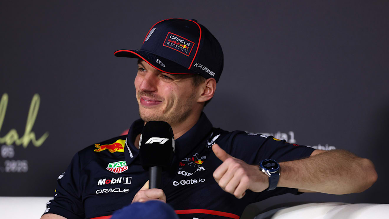 JEDDAH, SAUDI ARABIA - APRIL 17: Max Verstappen of the Netherlands and Oracle Red Bull Racing speaks in the Drivers Press Conference during previews ahead of the F1 Grand Prix of Saudi Arabia at Jeddah Corniche Circuit on April 17, 2025 in Jeddah, Saudi Arabia. (Photo by Clive Rose/Getty Images)