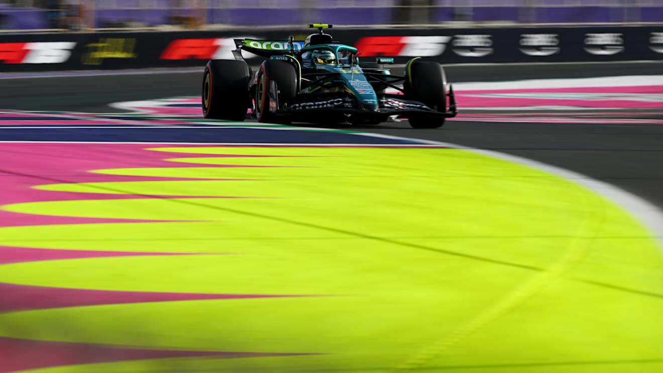 JEDDAH, SAUDI ARABIA - APRIL 19: Fernando Alonso of Spain driving the (14) Aston Martin F1 Team AMR25 Mercedes on track during final practice ahead of the F1 Grand Prix of Saudi Arabia at Jeddah Corniche Circuit on April 19, 2025 in Jeddah, Saudi Arabia. (Photo by Clive Mason/Getty Images)