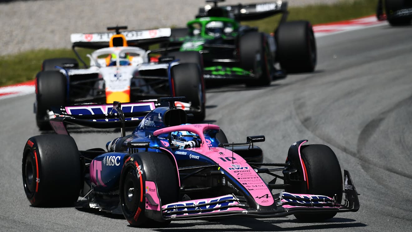 BARCELONA, SPAIN - JUNE 01: Pierre Gasly of France driving the (10) Alpine F1 A525 Renault leads Isack Hadjar of France driving the (6) Visa Cash App Racing Bulls VCARB 02 on track during the F1 Grand Prix of Spain at Circuit de Barcelona-Catalunya on June 01, 2025 in Barcelona, Spain. (Photo by James Sutton - Formula 1/Formula 1 via Getty Images)