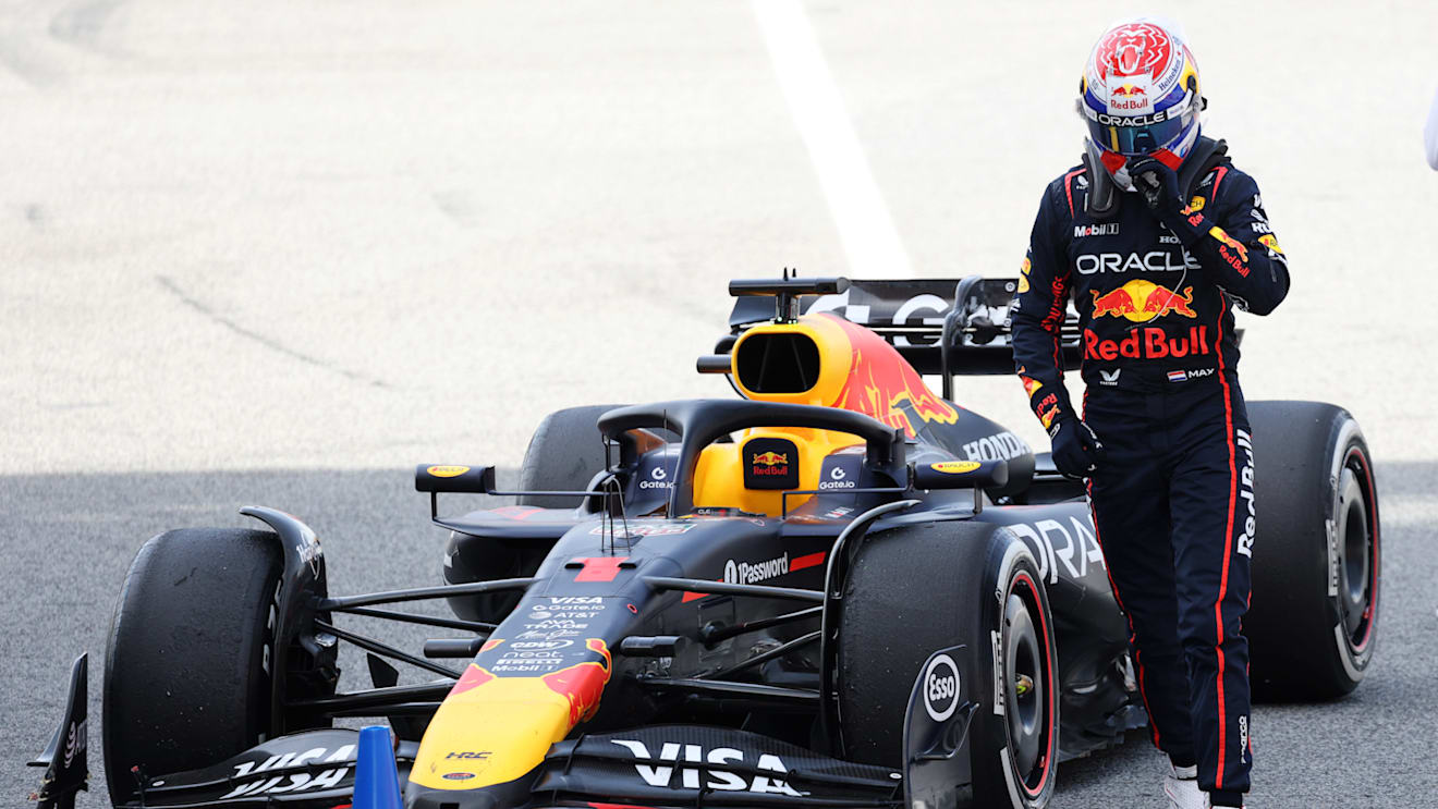 BARCELONA, SPAIN - JUNE 01: Tenth placed Max Verstappen of the Netherlands and Oracle Red Bull Racing looks down in parc ferme during the F1 Grand Prix of Spain at Circuit de Barcelona-Catalunya on June 01, 2025 in Barcelona, Spain. (Photo by Mark Thompson/Getty Images)