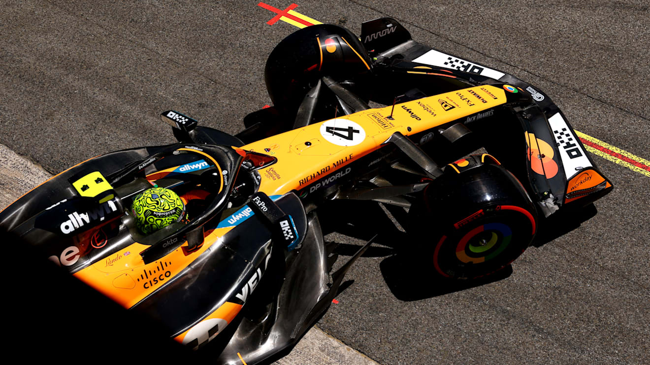 BARCELONA, SPAIN - MAY 31: Lando Norris of Great Britain driving the (4) McLaren MCL39 Mercedes leaves the garage during final practice ahead of the F1 Grand Prix of Spain at Circuit de Barcelona-Catalunya on May 31, 2025 in Barcelona, Spain. (Photo by Clive Rose - Formula 1/Formula 1 via Getty Images)