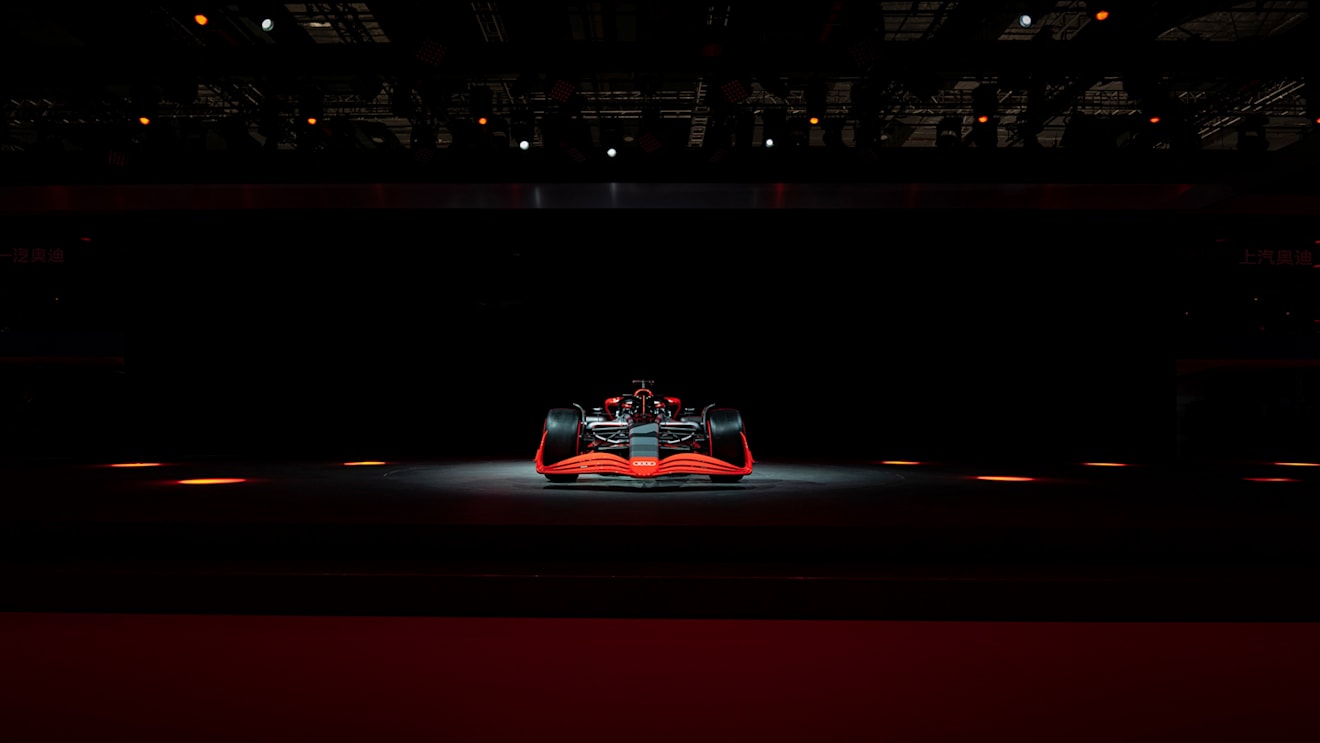 Audi’s F1 launch livery on show during the brand’s press conference at Auto Shanghai 2023