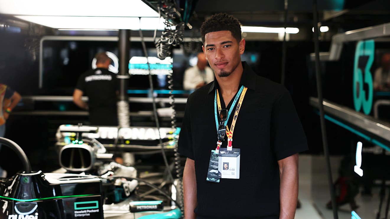 Jude Bellingham took in the sights from the Mercedes garage