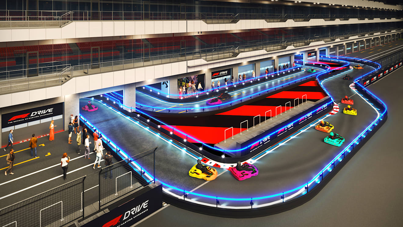 F1 DRIVE features up to 20 competing karts on a 1,650-foot track featuring 31 turns