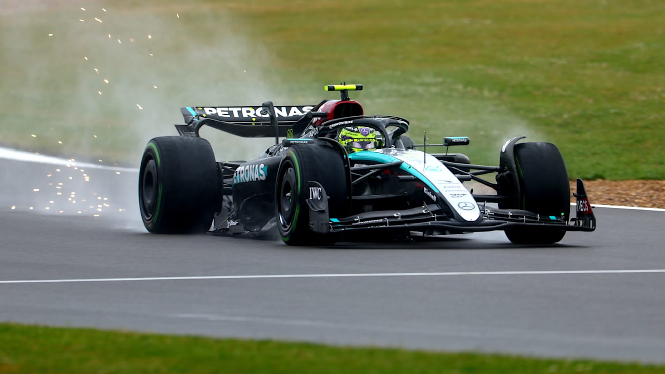 NORTHAMPTON, ENGLAND - JULY 06: Lewis Hamilton of Great Britain driving the (44) Mercedes AMG Petronas F1 Team W15 on track  during final practice ahead of the F1 Grand Prix of Great Britain at Silverstone Circuit on July 06, 2024 in Northampton, England. (Photo by Bryn Lennon - Formula 1/Formula 1 via Getty Images)