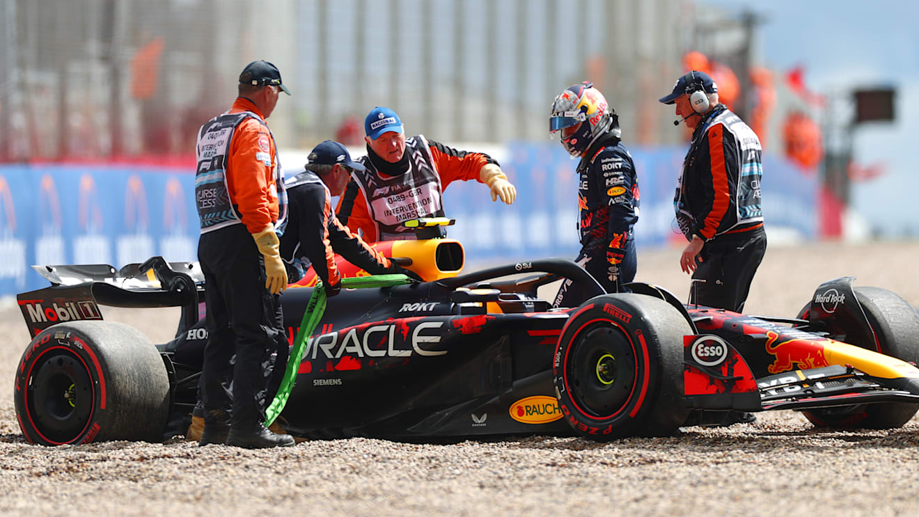NORTHAMPTON, ENGLAND - JULY 06: Sergio Perez of Mexico and Oracle Red Bull Racing looks on after spinning out during qualifying ahead of the F1 Grand Prix of Great Britain at Silverstone Circuit on July 06, 2024 in Northampton, England. (Photo by Peter Fox - Formula 1/Formula 1 via Getty Images)