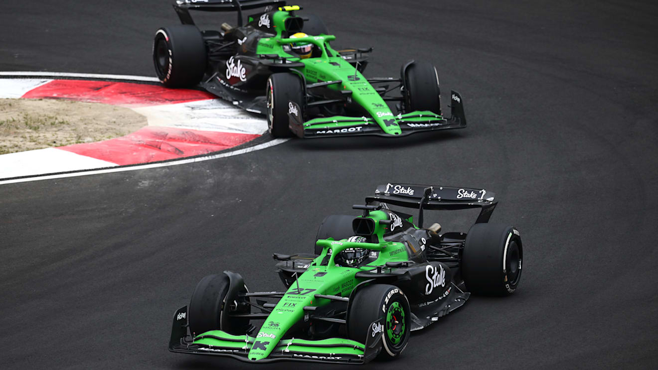 SHANGHAI, CHINA - MARCH 23: Nico Hulkenberg of Germany driving the (27) Kick Sauber C45 Ferrari leads Gabriel Bortoleto of Brazil driving the (5) Kick Sauber C45 Ferrari on track during the F1 Grand Prix of China at Shanghai International Circuit on March 23, 2025 in Shanghai, China. (Photo by Clive Mason/Getty Images)