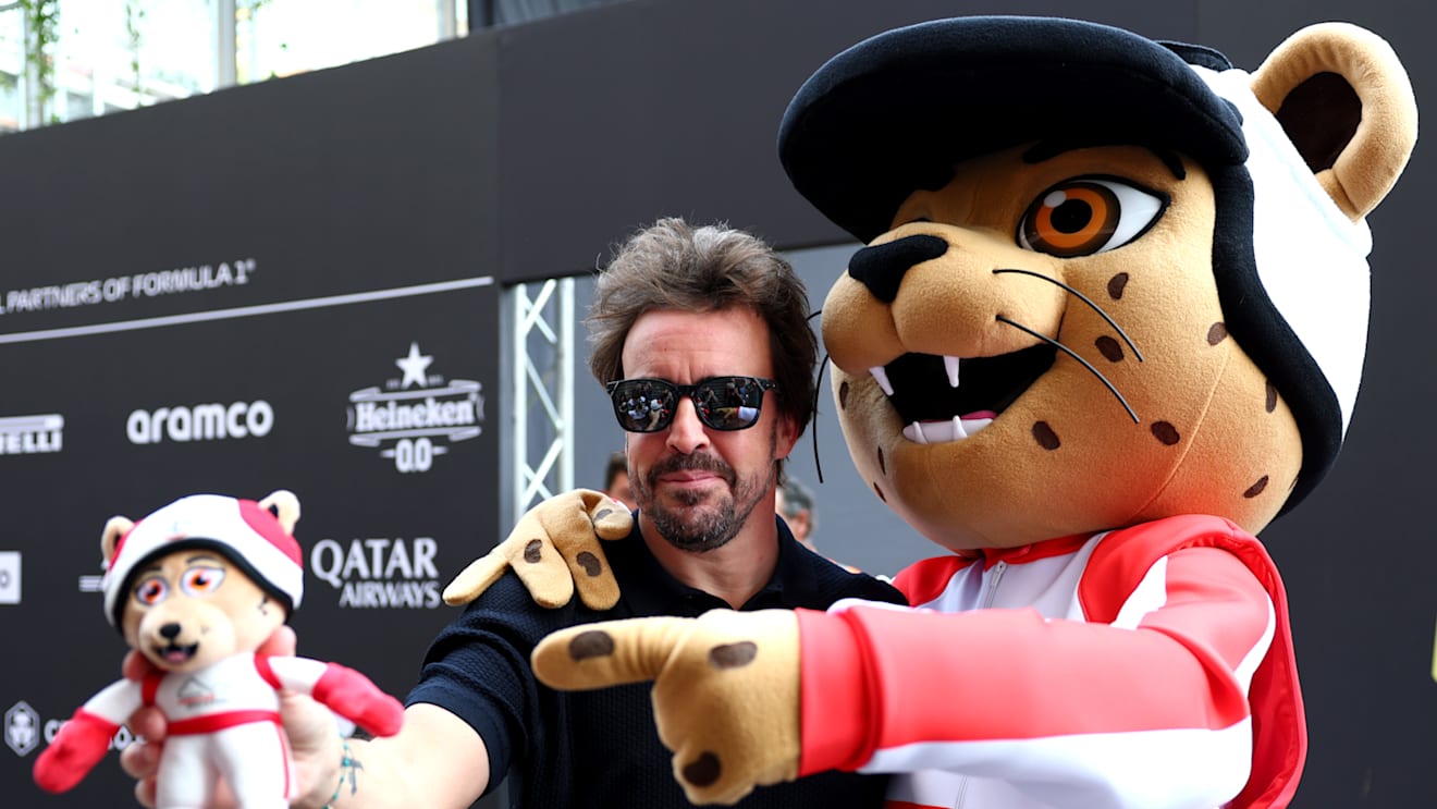 Fernando Alonso gets to know the Monaco Mascot Vrooom