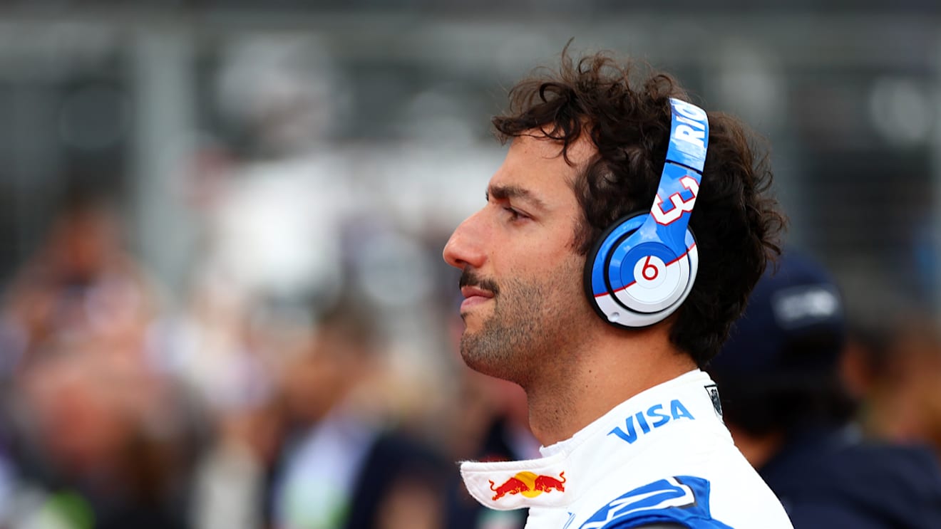 NORTHAMPTON, ENGLAND - JULY 07: Daniel Ricciardo of Australia and Visa Cash App RB prepares to drive on the grid during the F1 Grand Prix of Great Britain at Silverstone Circuit on July 07, 2024 in Northampton, England. (Photo by Bryn Lennon - Formula 1/Formula 1 via Getty Images)