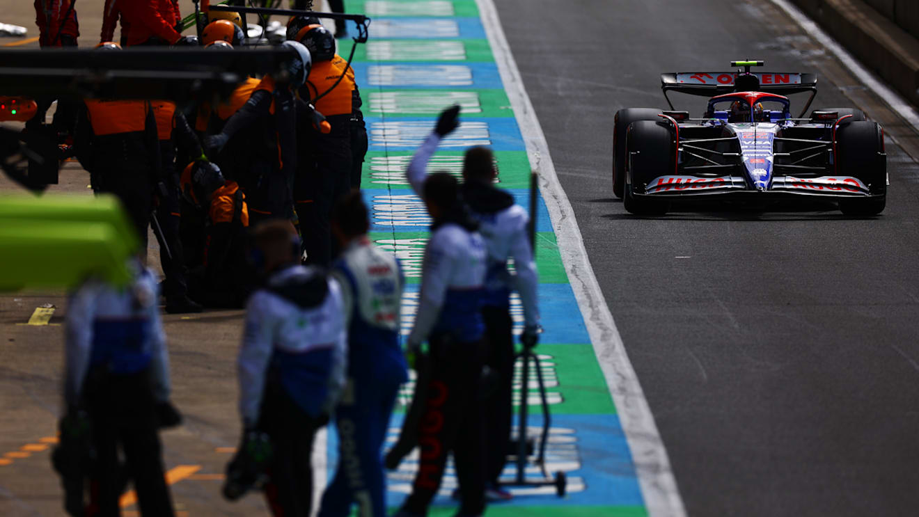 NORTHAMPTON, ENGLAND - JULY 06: Yuki Tsunoda of Japan driving the (22) Visa Cash App RB VCARB 01 in the Pitlane during qualifying ahead of the F1 Grand Prix of Great Britain at Silverstone Circuit on July 06, 2024 in Northampton, England. (Photo by Mark Thompson/Getty Images)