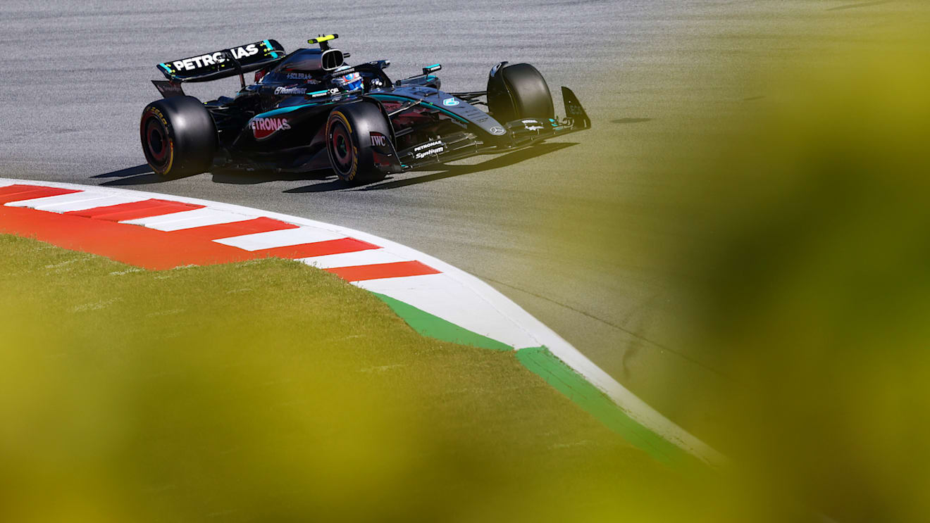 BARCELONA, SPAIN - MAY 30: Andrea Kimi Antonelli of Italy driving the (12) Mercedes AMG Petronas F1 Team W16  during practice ahead of the F1 Grand Prix of Spain at Circuit de Barcelona-Catalunya on May 30, 2025 in Barcelona, Spain. (Photo by Clive Rose - Formula 1/Formula 1 via Getty Images)