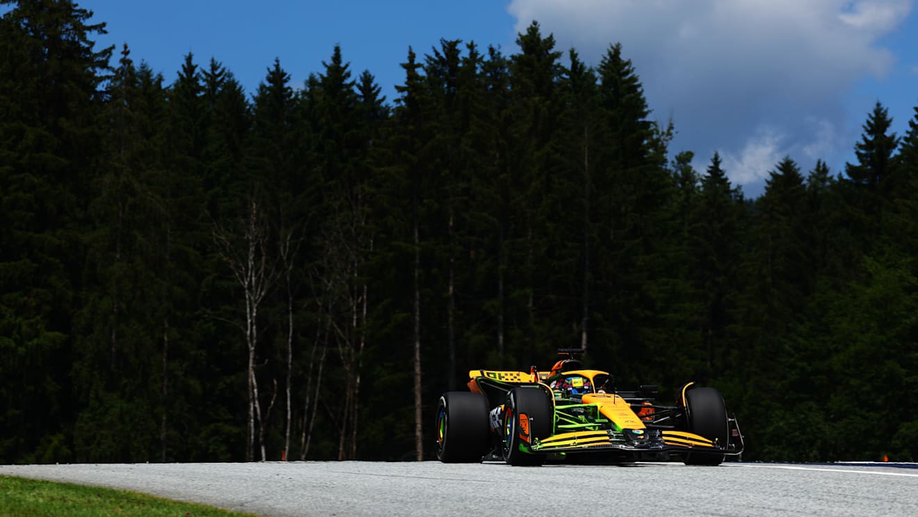 SPIELBERG, AUSTRIA - JUNE 28: Oscar Piastri of Australia driving the (81) McLaren MCL38 Mercedes on track during practice ahead of the F1 Grand Prix of Austria at Red Bull Ring on June 28, 2024 in Spielberg, Austria. (Photo by Mark Thompson/Getty Images)