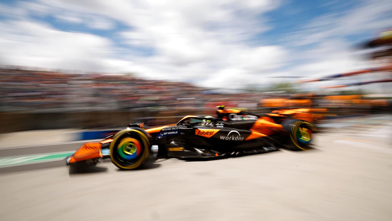 MONTREAL, QUEBEC - JUNE 08: Lando Norris of Great Britain driving the (4) McLaren MCL38 Mercedes in the Pitlane during final practice ahead of the F1 Grand Prix of Canada at Circuit Gilles Villeneuve on June 08, 2024 in Montreal, Quebec. (Photo by Chris Graythen/Getty Images)