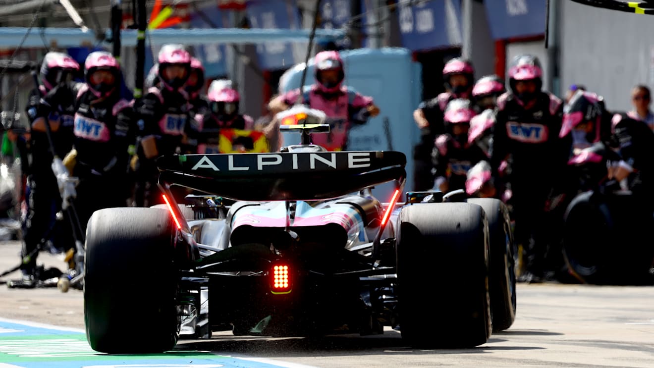 IMOLA, ITALY - MAY 19: Pierre Gasly of France driving the (10) Alpine F1 A524 Renault makes a pitstop during the F1 Grand Prix of Emilia-Romagna at Autodromo Enzo e Dino Ferrari Circuit on May 19, 2024 in Imola, Italy. (Photo by Mark Thompson/Getty Images)