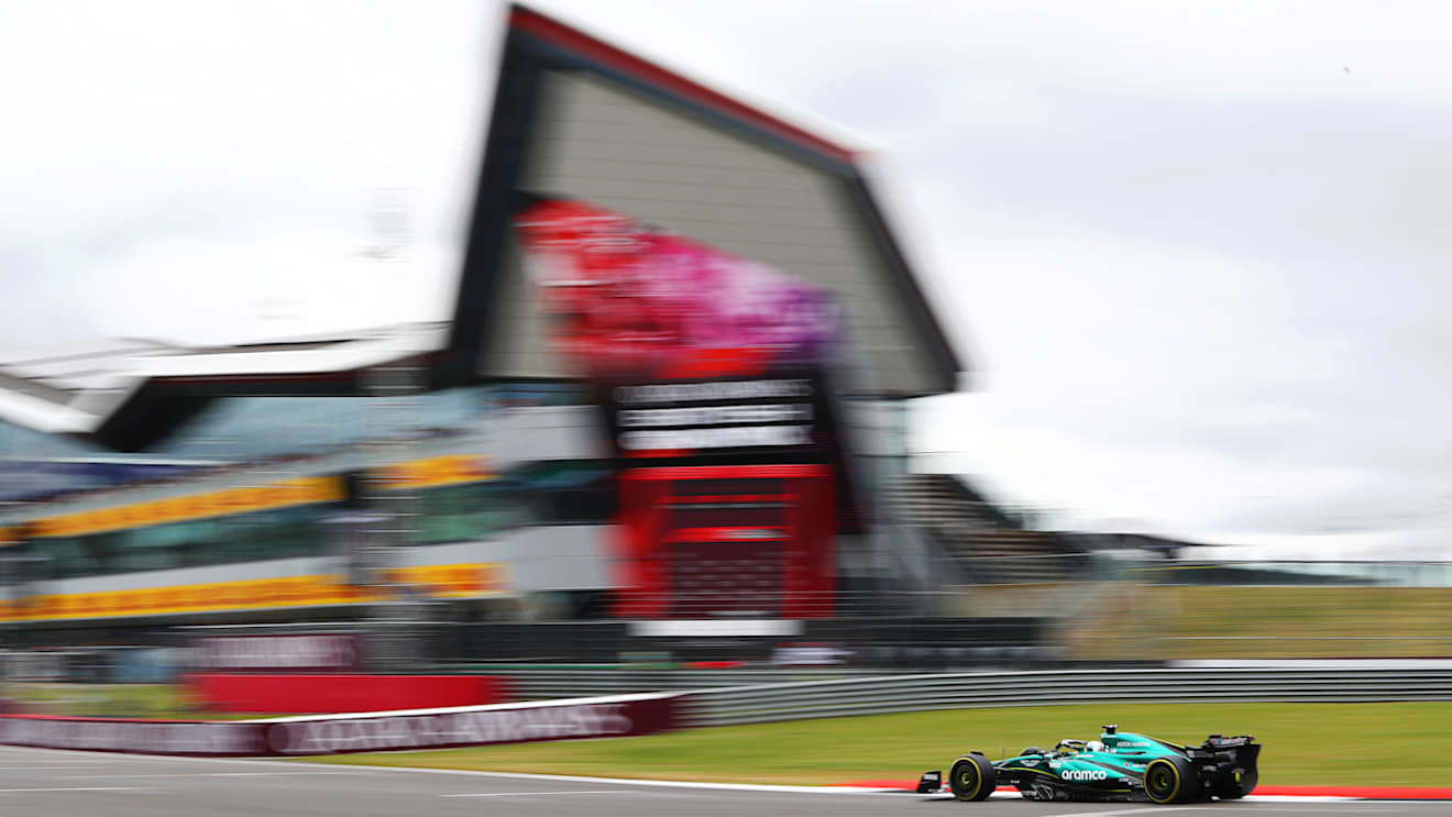 NORTHAMPTON, ENGLAND - JULY 05: Lance Stroll of Canada driving the (18) Aston Martin AMR24 Mercedes on track during practice ahead of the F1 Grand Prix of Great Britain at Silverstone Circuit on July 05, 2024 in Northampton, England. (Photo by Peter Fox - Formula 1/Formula 1 via Getty Images)
