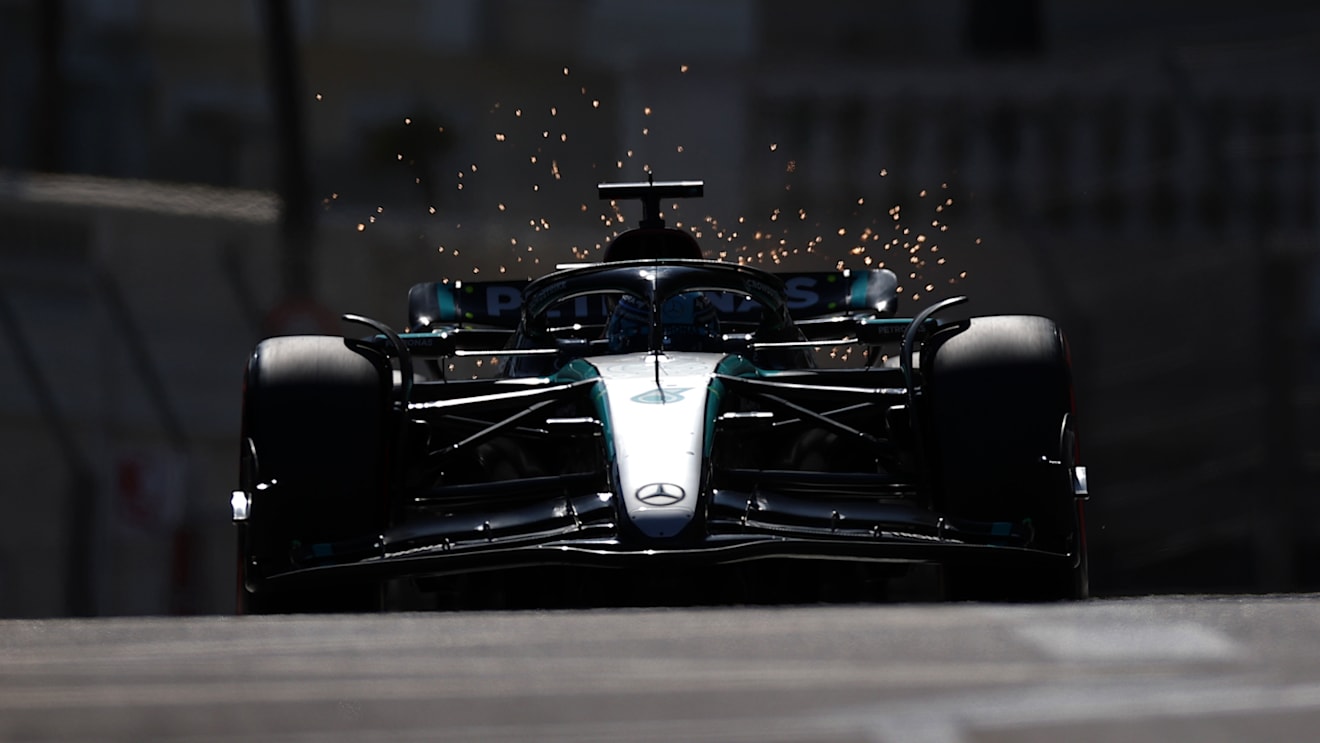 MONTE-CARLO, MONACO - MAY 25: George Russell of Great Britain driving the (63) Mercedes AMG Petronas F1 Team W15 on track during qualifying ahead of the F1 Grand Prix of Monaco at Circuit de Monaco on May 25, 2024 in Monte-Carlo, Monaco. (Photo by Ryan Pierse/Getty Images)