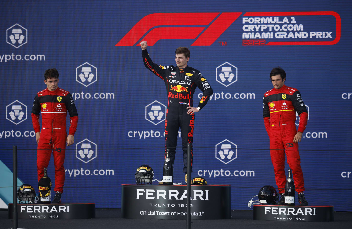 MIAMI, FLORIDA - MAY 08: Race winner Max Verstappen of the Netherlands and Oracle Red Bull Racing,