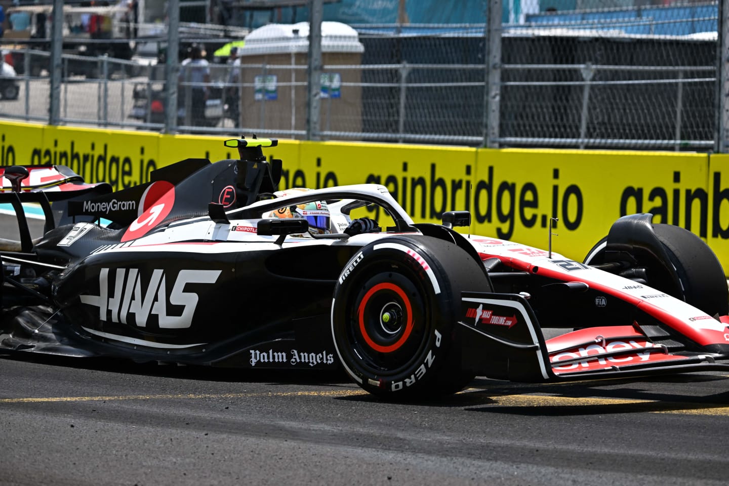 Haas F1 Team's German driver Nico Hulkenberg races during the first practice session for the 2023 Miami Formula One Grand Prix at the Miami International Autodrome in Miami Gardens, Florida, on May 5, 2023. (Photo by CHANDAN KHANNA / AFP) (Photo by CHANDAN KHANNA/AFP via Getty Images)