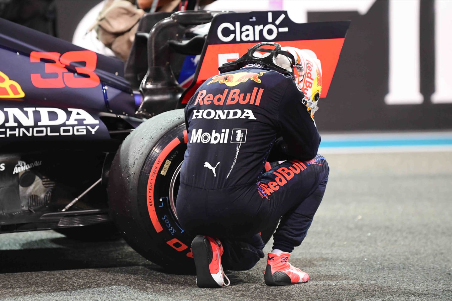 Verstappen took a moment for himself after winning the 2021 world title in his Red Bull-Honda