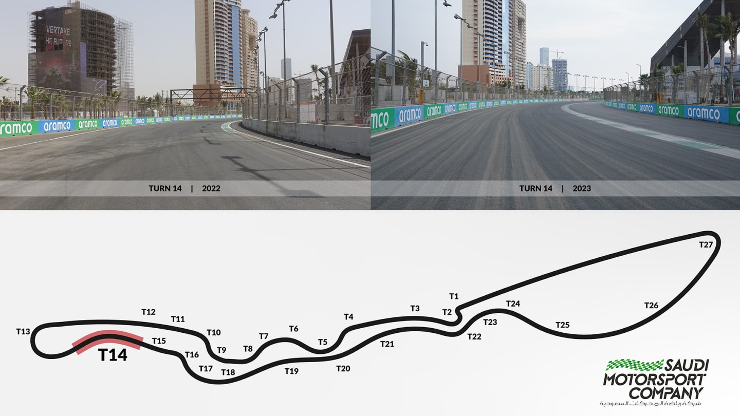 Changes to Turn 14 at the Jeddah Corniche Circuit