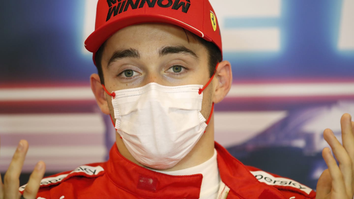 Pole man Charles Leclerc, Ferrari, in the post Qualifying Press Conference