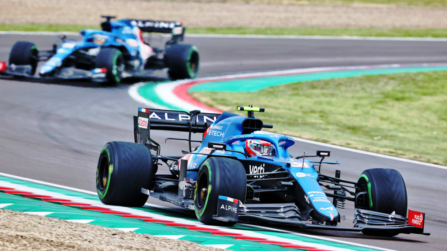 Esteban Ocon (FRA) Alpine F1 Team A521 leads team mate Fernando Alonso (ESP) Alpine F1 Team