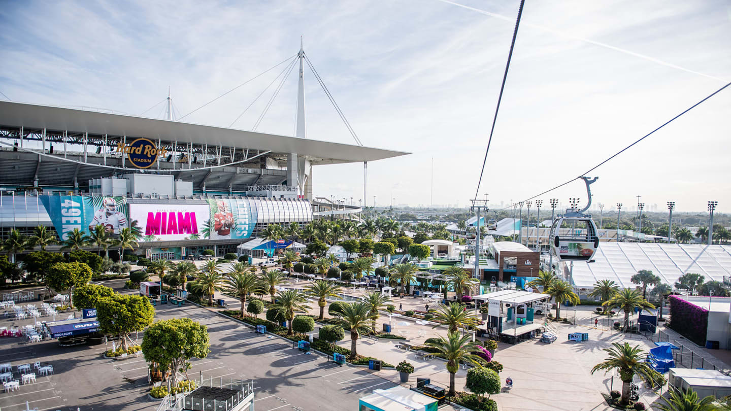 during the first gondola ride at 
Hard Rock Stadium in Miami Gardens, Florida on January 31st,