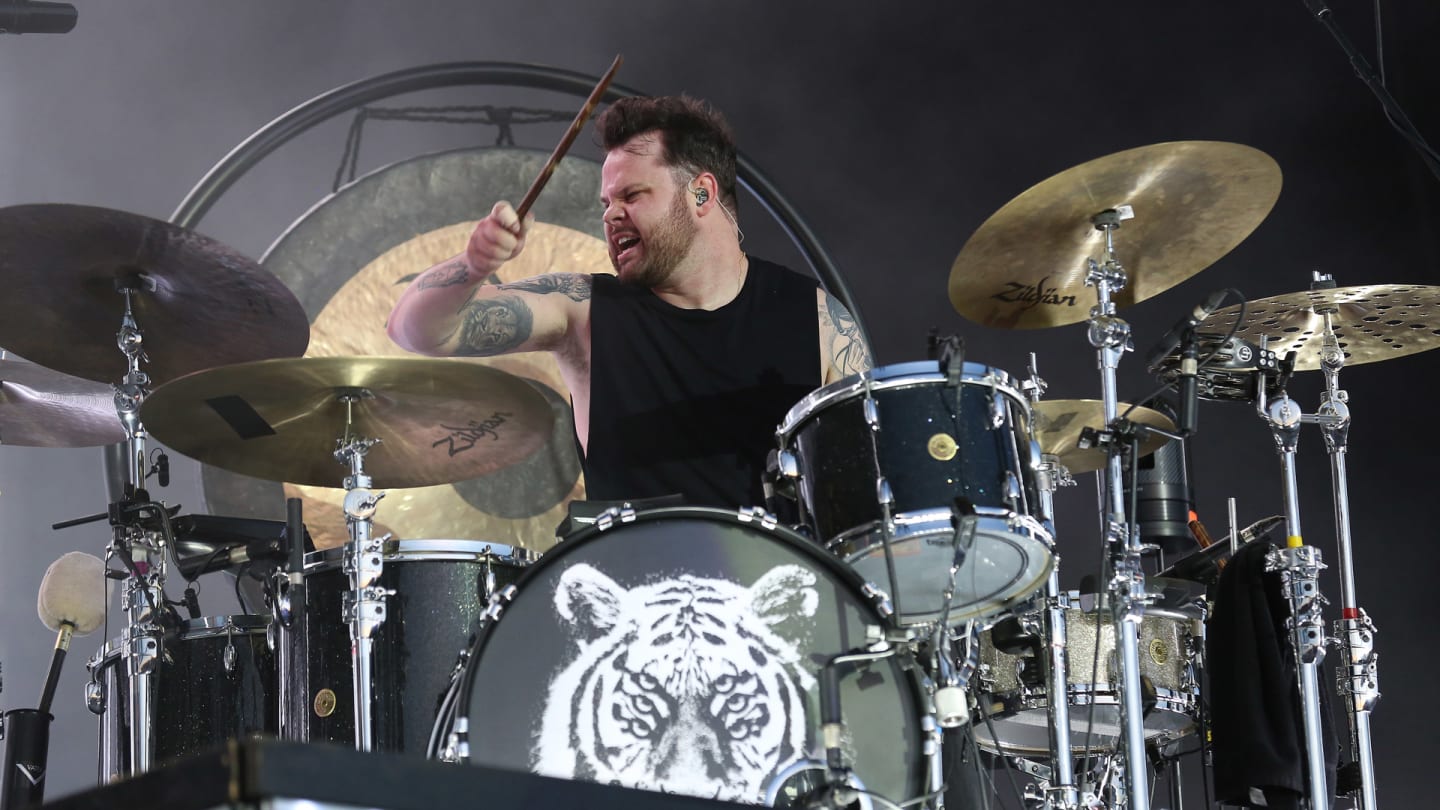 READING, ENGLAND - AUGUST 23: Drummer Ben Thatcher of Royal Blood performs live on the Main Stage