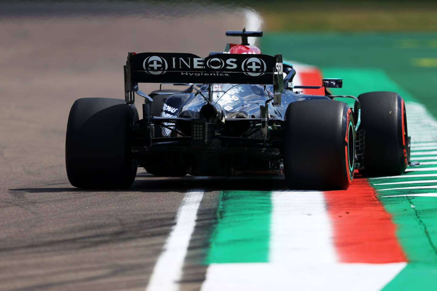 IMOLA, ITALY - APRIL 16: Lewis Hamilton of Great Britain driving the (44) Mercedes AMG Petronas F1