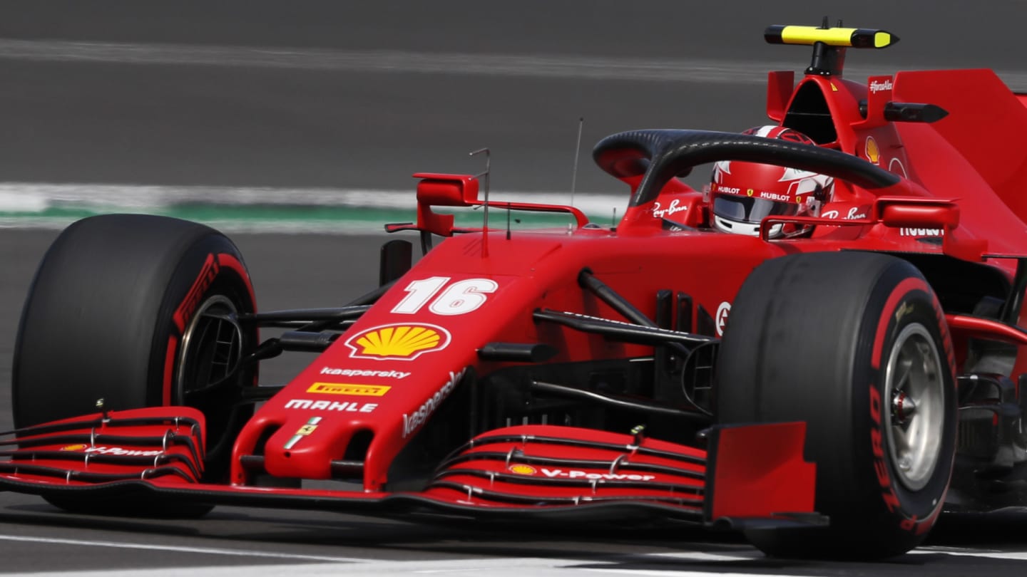 Ferrari driver Charles Leclerc of Monaco steers his car during the qualifying session at the 70th